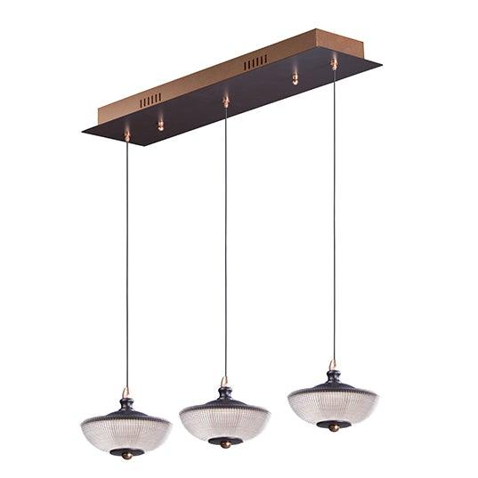 LED Bronze and Gold with Prismatic Clear Glass Linear Pendant - LV LIGHTING