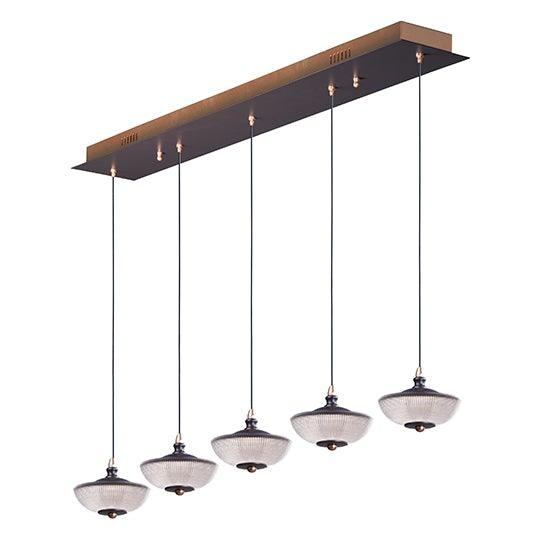 LED Bronze and Gold with Prismatic Clear Glass Linear Pendant - LV LIGHTING
