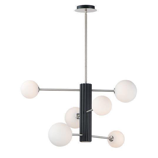 Black and Satin Nickel with White Glass Globe Chandelier - LV LIGHTING