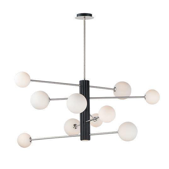 Black and Satin Nickel with White Glass Globe Chandelier - LV LIGHTING