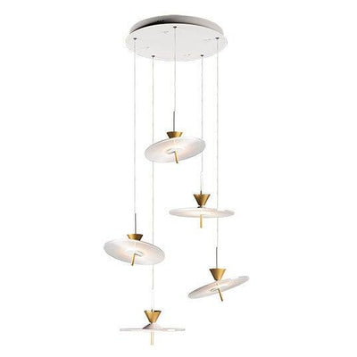 LED Matte White and Metallic Gold with Acrylic Disk Pendant - LV LIGHTING