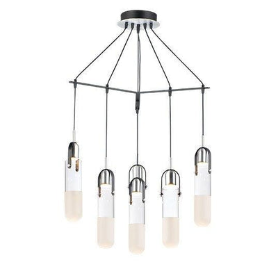 LED Black and Brushed Aluminum with Clear and Frosted Glass Shade Pendant - LV LIGHTING