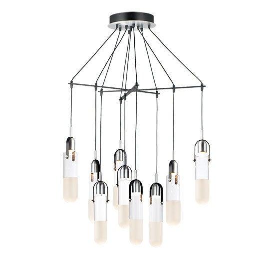 LED Black and Brushed Aluminum with Clear and Frosted Glass Shade Pendant - LV LIGHTING