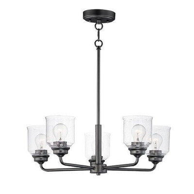 Steel with Bell Shaped Clear Seedy Glass Shade Multiple Light Chandelier - LV LIGHTING