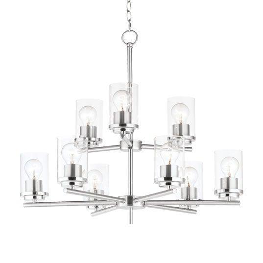 Steel with Cylindrical Glass Shade 2 Tier Chandelier - LV LIGHTING