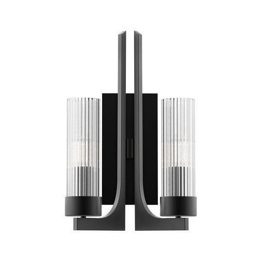 Black with Clear Ribbed Cylindrical Glass Shade Wall Sconce - LV LIGHTING