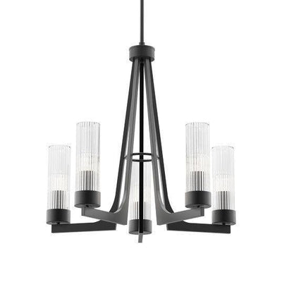 Black with Clear Ribbed Cylindrical Glass Shade Multiple Light Chandelier - LV LIGHTING