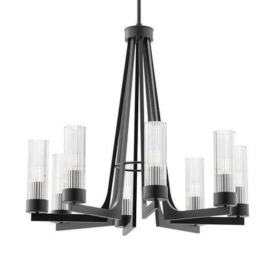 Black with Clear Ribbed Cylindrical Glass Shade Multiple Light Chandelier - LV LIGHTING
