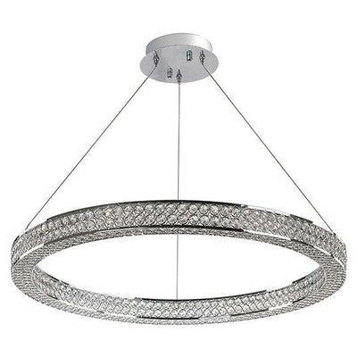 LED Polished Chrome with Crystal Single Ring Pendant / Chandelier - LV LIGHTING
