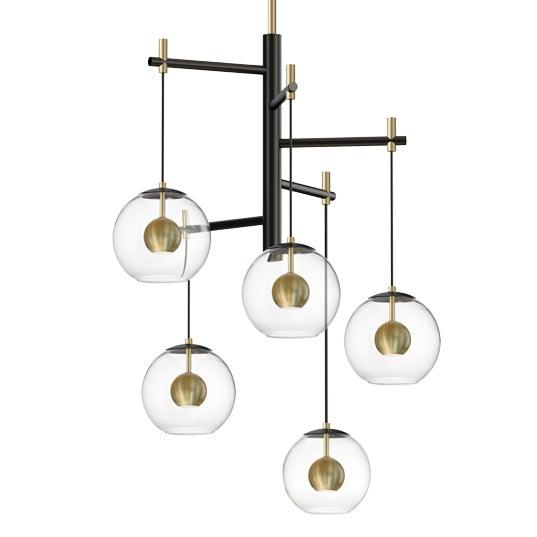 LED Black and Natural Aged Brass with Clear Glass Multiple Light Pendant - LV LIGHTING