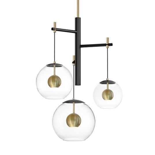 LED Black and Natural Aged Brass with Clear Glass Multiple Light Pendant - LV LIGHTING
