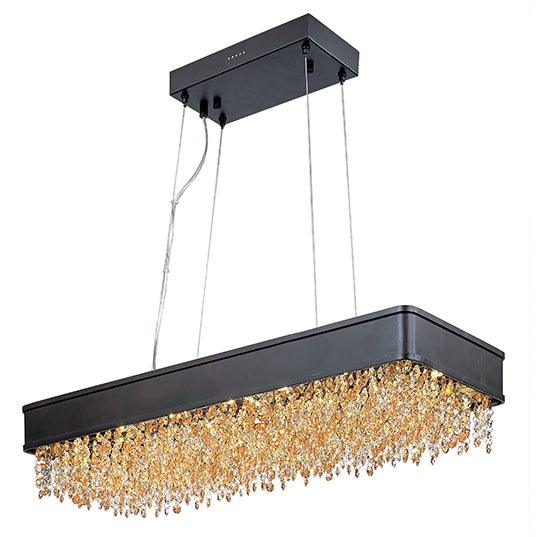 LED Steel with Crystal Strands Linear Pendant - LV LIGHTING