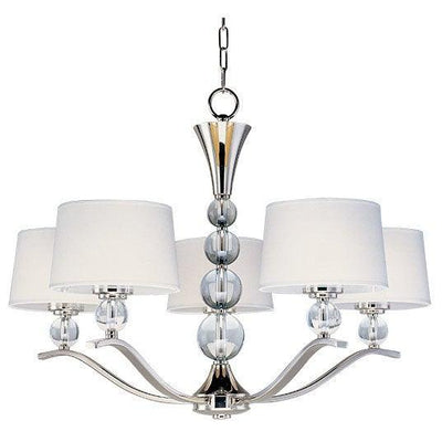 Polished Nickel with Round Glass Globe and White Fabric Shade Chandelier - LV LIGHTING