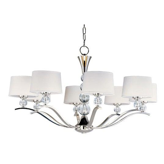 Polished Nickel with Round Glass Globe and White Fabric Shade Chandelier - LV LIGHTING