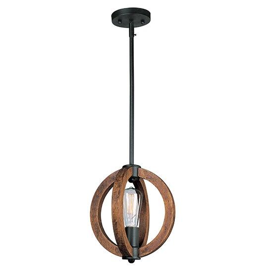 Black with Wood Round Mini Pendant - LV LIGHTING