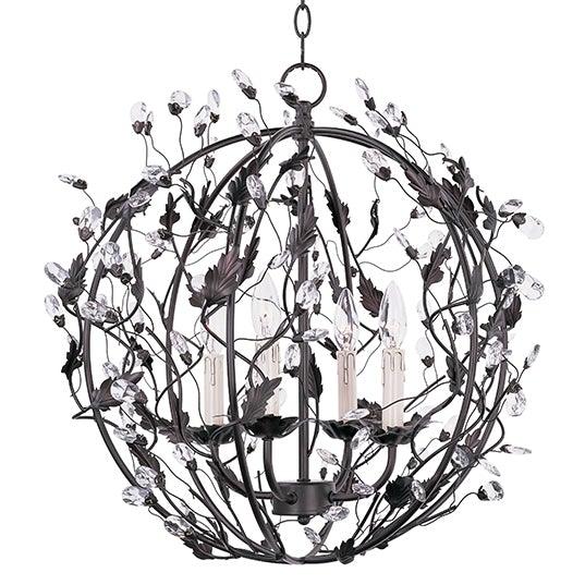 Steel with Leaf Arms Caged and Crystal Orb Pendant - LV LIGHTING