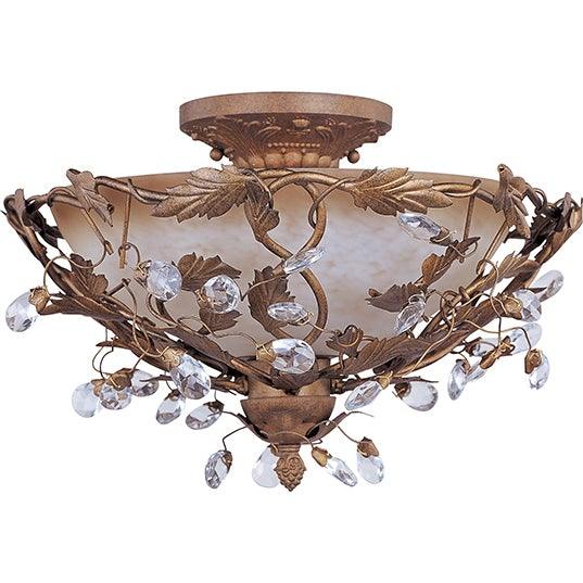 Steel with Frosted Ivory Glass Shade Covered by Leaf Arms Semi Flush Mount - LV LIGHTING