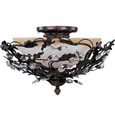 Steel with Frosted Ivory Glass Shade Covered by Leaf Arms Semi Flush Mount - LV LIGHTING
