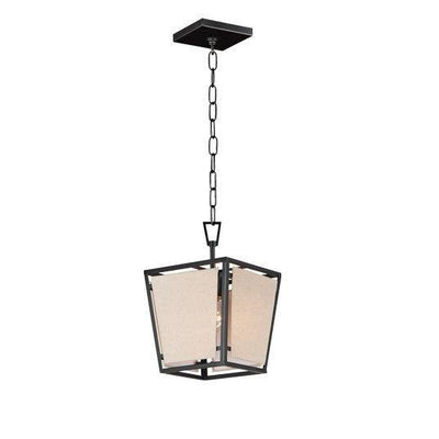 Black with Canvas Shade Caged Pendant - LV LIGHTING