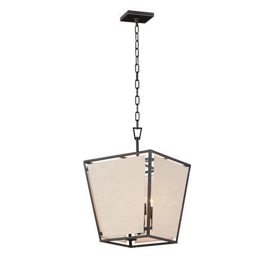 Black with Canvas Shade Caged Pendant - LV LIGHTING