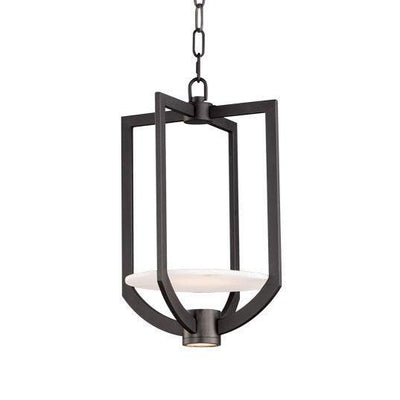 Dark Bronze Caged with Spanish Alabaster Pendant - LV LIGHTING