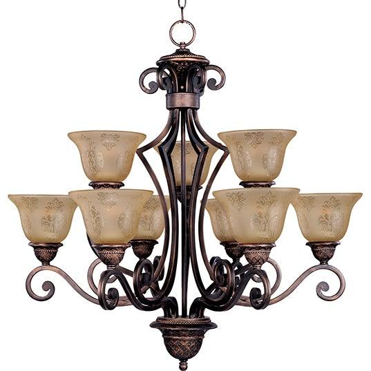 Oil Rubbed Bronze with Patterned Screen Amber Glass Shade Chandelier - LV LIGHTING