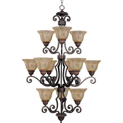 Oil Rubbed Bronze with Patterned Screen Amber Glass Shade Chandelier - LV LIGHTING