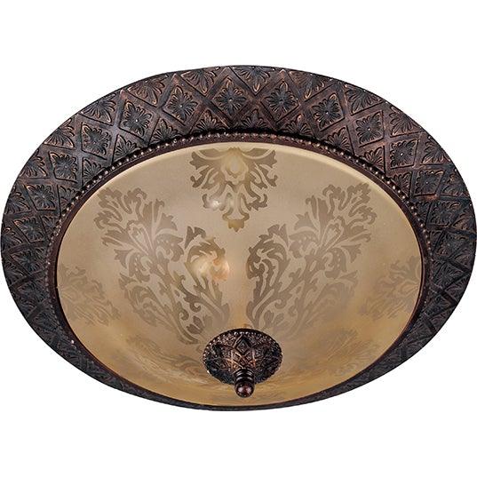 Oil Rubbed Bronze with Patterned Screen Amber Glass Shade Flush Mount - LV LIGHTING