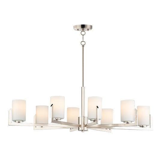 Steel with Satin White Cylindrical Glass Shade Chandelier - LV LIGHTING