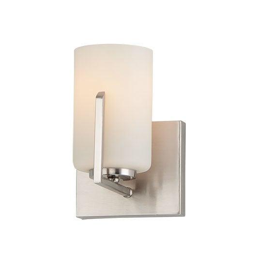 Steel with Satin White Cylindrical Glass Shade Single Light Wall Sconce - LV LIGHTING
