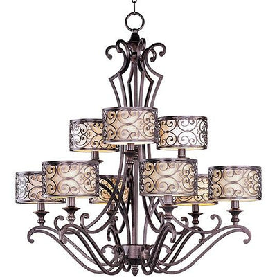 Umber Bronze with Patterned and Fabric Diffused Shade Chandelier - LV LIGHTING