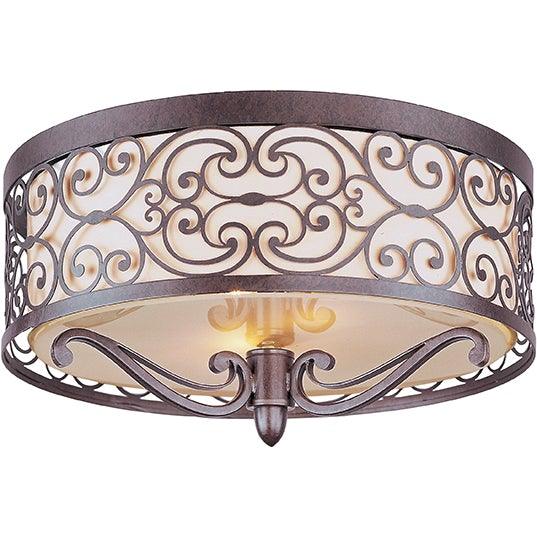 Umber Bronze with Patterned and Fabric Diffused Shade Flush Mount - LV LIGHTING