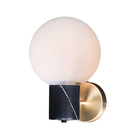 Black with Satin Brass and Satin White Glass Globe Wall Sconce - LV LIGHTING