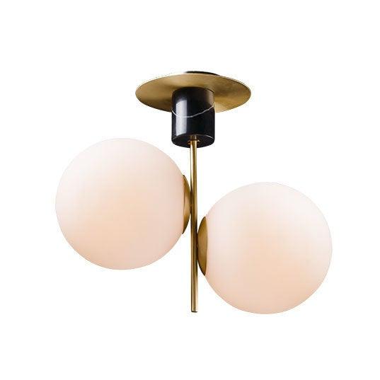 Black with Satin Brass and 2 Satin White Glass Globe Semi Flush Mount - LV LIGHTING