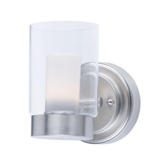 LED Satin Nickel with Clear and Frosted Cylindrical Glass Shade Wall Sconce - LV LIGHTING