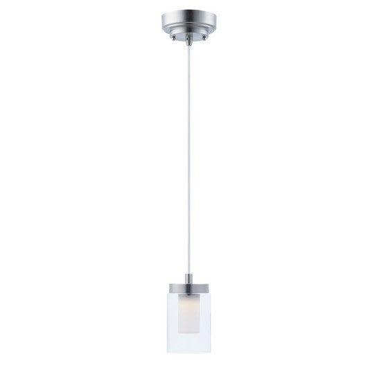 LED Satin Nickel with Clear and Frosted Cylindrical Glass Shade Pendant - LV LIGHTING