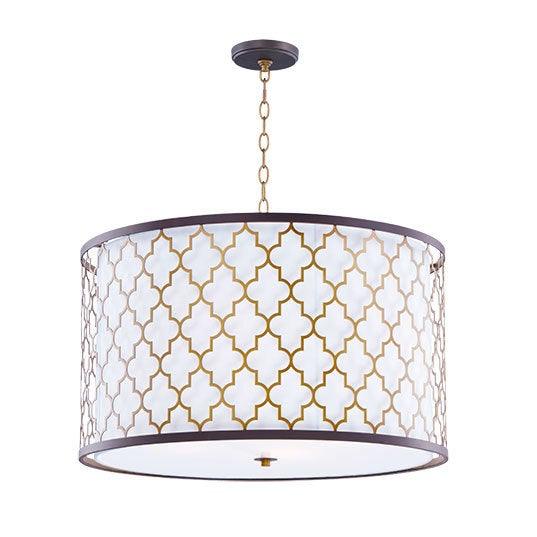 Oil Rubbed Bronze with Anique Brass and Fabric Shade Pendant - LV LIGHTING