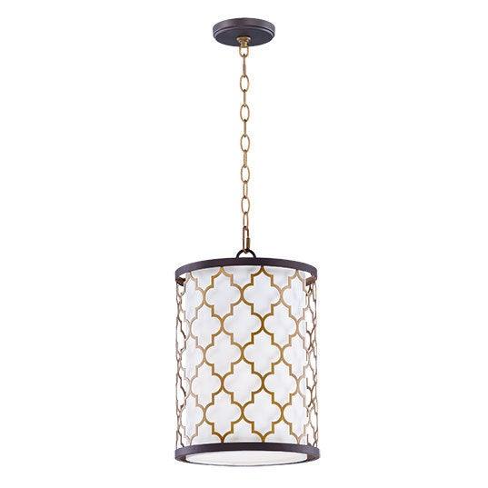 Oil Rubbed Bronze with Anique Brass and Fabric Shade Mini Pendant - LV LIGHTING