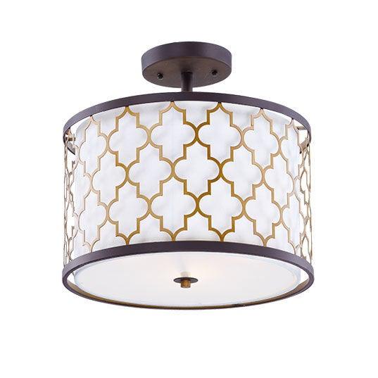 Oil Rubbed Bronze with Anique Brass and Fabric Shade Semi Flush Mount - LV LIGHTING