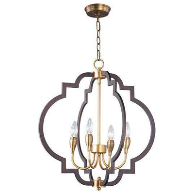 Oil Rubbed Bronze with Anique Brass and Fabric Shade Chandelier - LV LIGHTING