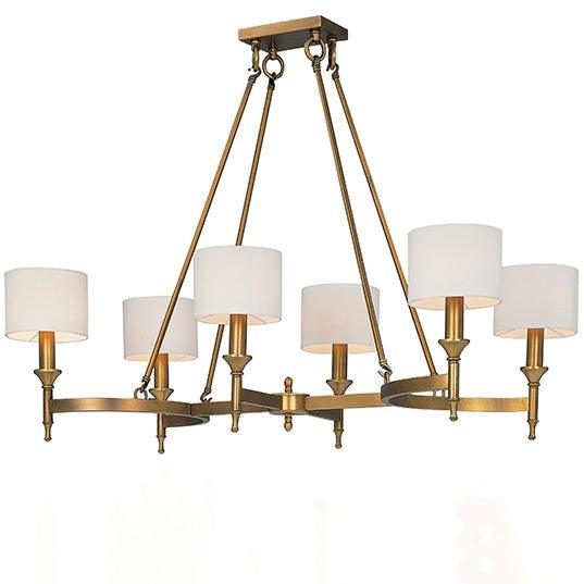 Natural Aged Brass with Fabric Shade Linear Chandelier - LV LIGHTING