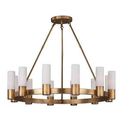 Natural Aged Brass with Satin White Cylindrical Glass Shade Chandelier - LV LIGHTING