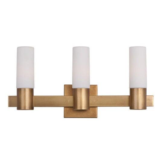 Natural Aged Brass with Satin White Cylindrical Glass Shade Vanity Light - LV LIGHTING
