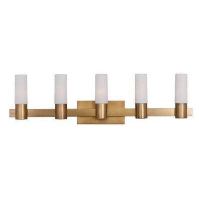 Natural Aged Brass with Satin White Cylindrical Glass Shade Vanity Light - LV LIGHTING