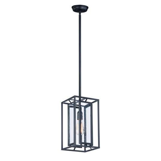 Black with Caged Clear Glass Frame Rectangle Pendant - LV LIGHTING