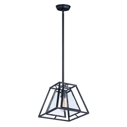 Black with Caged Clear Glass Frame Trapezium Pendant - LV LIGHTING