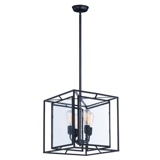 Black with Caged Clear Glass Frame Square Pendant - LV LIGHTING