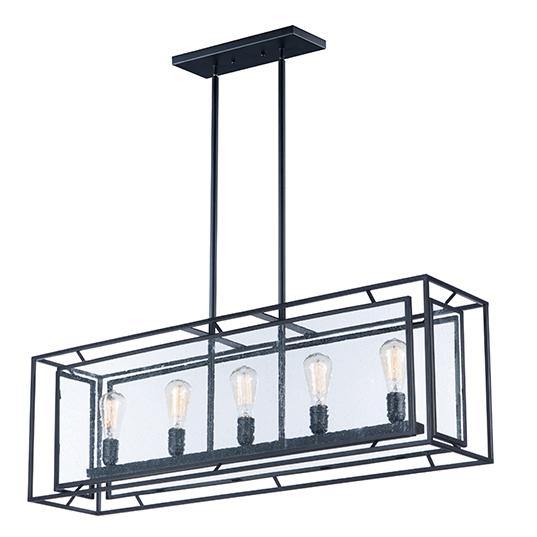 Black with Caged Clear Glass Frame Linear Pendant - LV LIGHTING