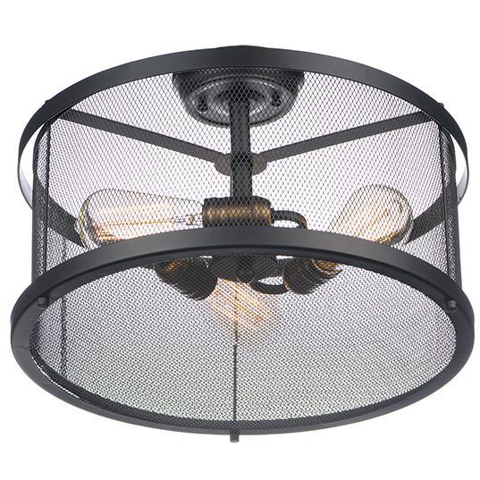 Black and Natural Aged Brass Mesh Shade Flush Mount - LV LIGHTING