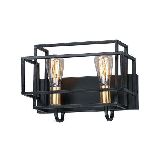Black with Satin Brass Geometric Steel Caged Vanity Light - LV LIGHTING